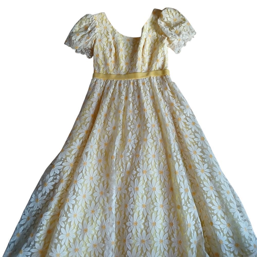 Vintage 60's Nadine Prom Dress | Empire Waist Maxi Gown | Daisy Lace Ruffle